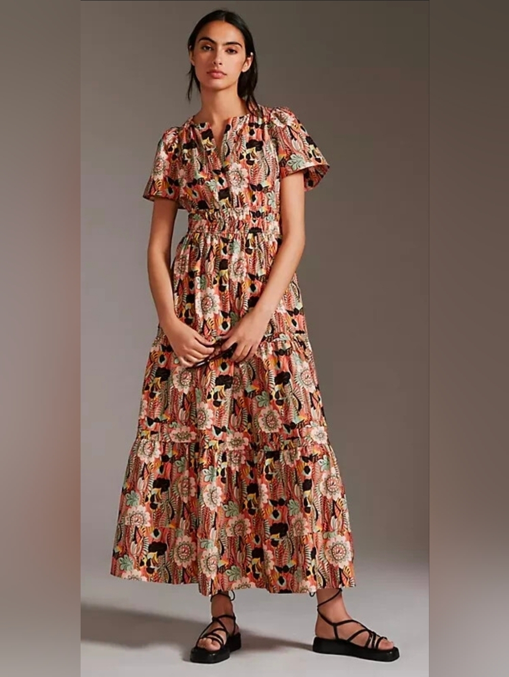 Anthropologie The Somerset Maxi Dress Cotton Tiered Floral Small